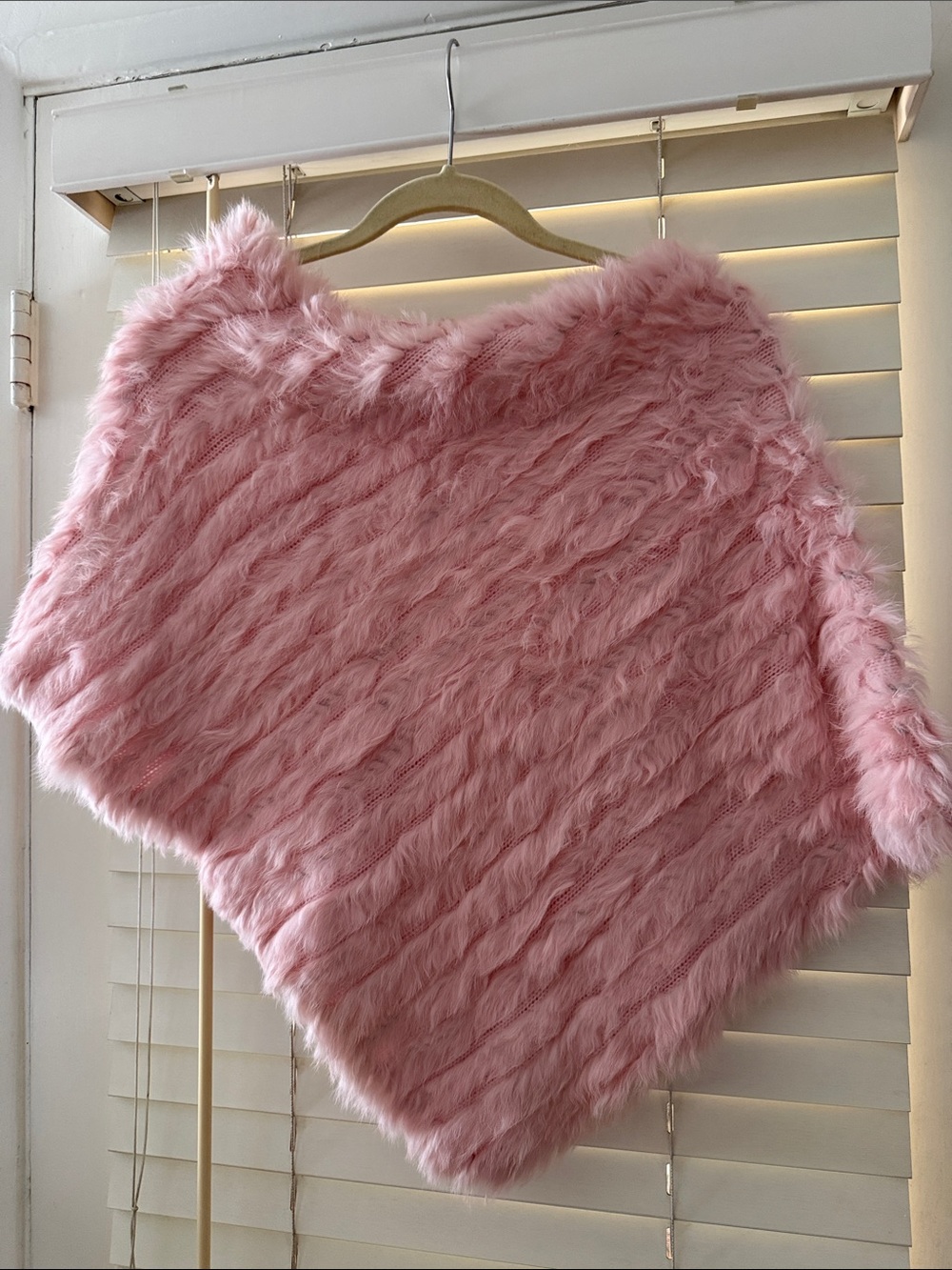 Pink Rabbit FurKnitted  Poncho  Cape - Women Jackets & Coats